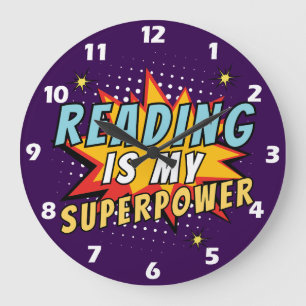 Lecture Mon Superpower Livre Lover Wall Horloge