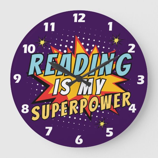 Lecture Mon Superpower Livre Lover Wall Horloge (Recto)