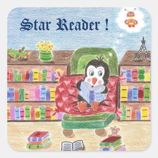 Lecture pingouin, Lecteur d'étoiles, autocollants (Devant)