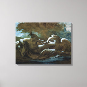 Leda and the Swan (zwarte krijt en w/c) Canvas Afdruk