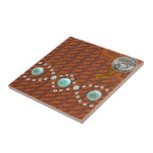 Leder "Apache" Turquoise Westerne tegel Tegeltje (Zijkant)