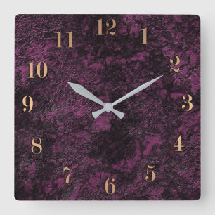 Leder-Bourgondische textuur Square Wall Clock Vierkante Klok