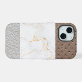 Leder Faux Marmer mannelijk blush leer iPhone 15 Hoesje (Achterkant horizontaal)