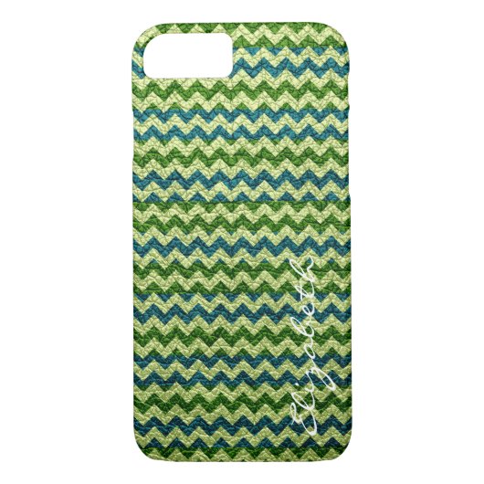 Leder Groene Mint Chevron Stripes Pattern Case-Mate iPhone Case (Achterkant)