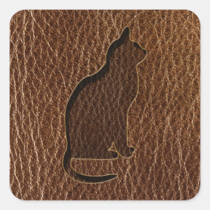 Leder-Kijk-kat Vierkante Sticker