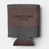  leder met bruine en zwarte ondersteboven blikjeskoeler (Achterkant)