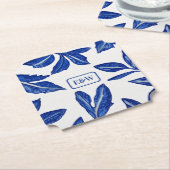 leder met Couple's Monogram - Blauw & wit Kartonnen Onderzetters (Gekanteld)