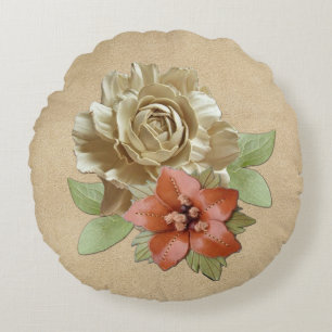 Leder-trouwbloemen Rond Kussen