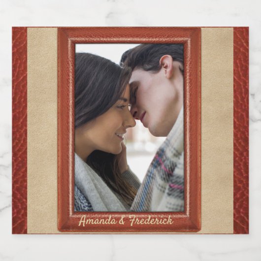 Lederen bloemen op Cream Suede Sparkling Wijnetiket (Enkel label)