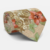 Lederen bloemen op Cream Suede Stropdas (Opgerold)