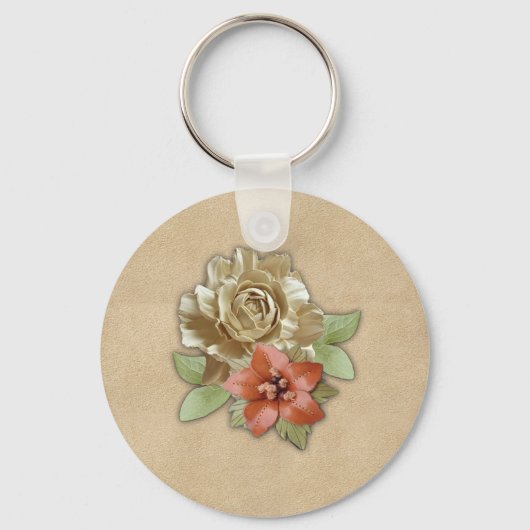 Lederen bloemen op Suede Sleutelhanger (Voorkant)
