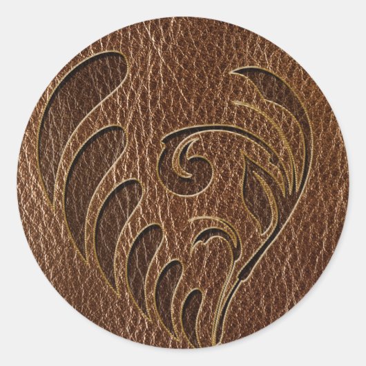 Lederen look bloem ronde sticker (Voorkant)