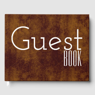 Lederen look faux verouderd bruin met wit gastenboek
