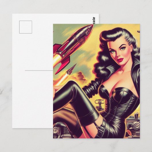  lederen meisje sci-fi briefkaart (Voorkant / Achterkant)
