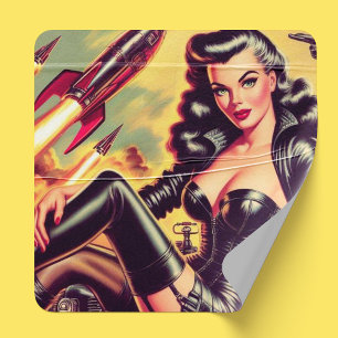 lederen meisje sci-fi vierkante sticker