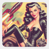  lederen meisje sci-fi vierkante sticker (Voorkant)
