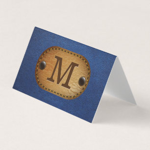 lederen monogram   Blauw leder en schuim Visitekaartjes