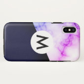 lederen paarse marmer met monogram Case-Mate iPhone case (Achterkant (horizontaal))