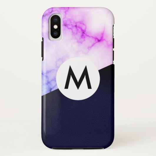 lederen paarse marmer met monogram Case-Mate iPhone case (Achterkant)