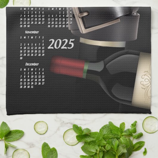 Lederen riem en wijnfles 2025 Kalender Theedoek (Gevouwen)