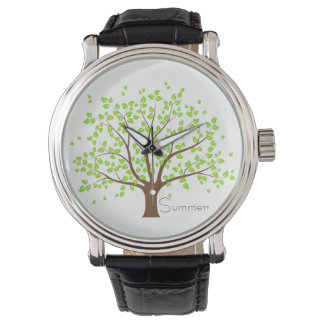 lederen riem van de zomergroene boom horloge