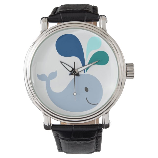  lederen riem van walvishorloge zwart horloge (Voorkant)