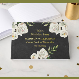 Lederen textuur Bloemen Verjaardagsfeest Gouden Fo Gastenboek