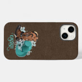 Lederen textuur cowgirl brown turkooise Case-Mate iPhone case (Achterkant (horizontaal))