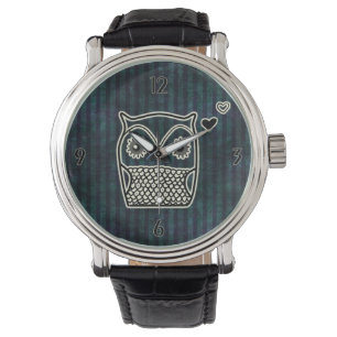 Lederen van owl Blue Grunge Straps Horloge