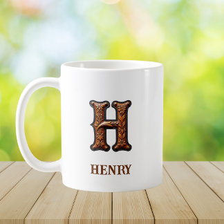 Lederen Westers Initiaal Monogram H Koffiemok