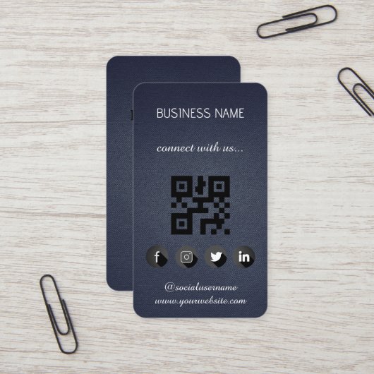 Lederzwart — Visitekaartje voor sociale media QR-c (Voorkant / Achterkant in situ)