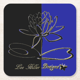 Lee Hiller Designs Accenten Zwart Goud Blauw Vierkante Kartonnen Onderzetter