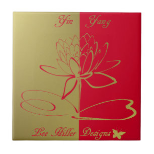 Lee Hiller Designs Logo Accenten Goud Rood Tegeltje