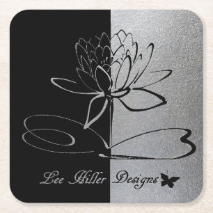 Lee Hiller Designs Logo Accenten Zwart & RVS Vierkante Kartonnen Onderzetter