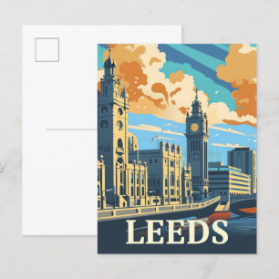 Leeds Engeland Vintage Retro Reizen Illustratie Briefkaart