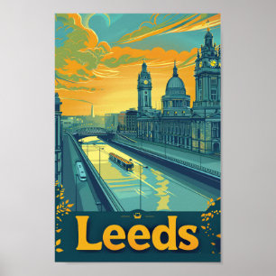 Leeds Yorkshire Vintage Retro Reisillustratie Poster