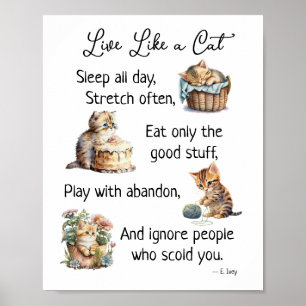 Leef als een kat watercolor kunst wanddecoratie poster