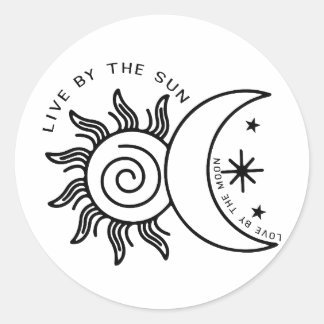 Leef bij de zon, liefde bij de maan-hemelse ronde sticker