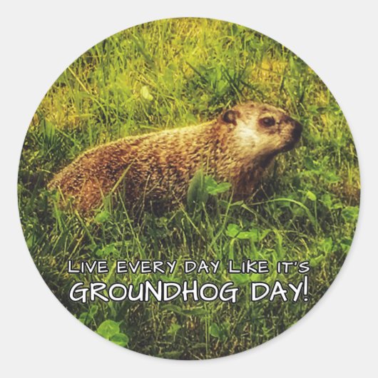 Leef elke dag alsof het Groundhog Day is! Ronde Sticker (Voorkant)