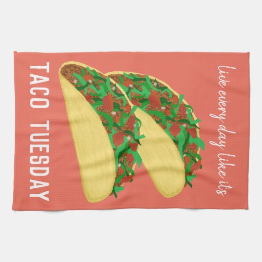 Leef elke dag alsof het TACO TUESDAY rood is Theedoek (Horizontaal)
