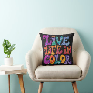 Leef het Leven in Kleur Retro 70s Psychedelische P Kussen