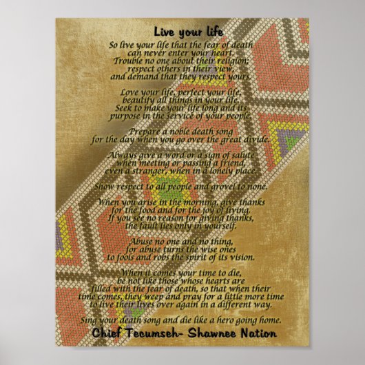 Leef je leven, chef Tecumseh-kralen op perkament Poster (Voorkant)