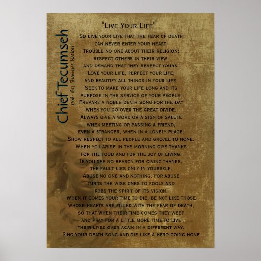 "Leef je leven" op oud perkament, Chief Tecumseh Poster (Voorkant)