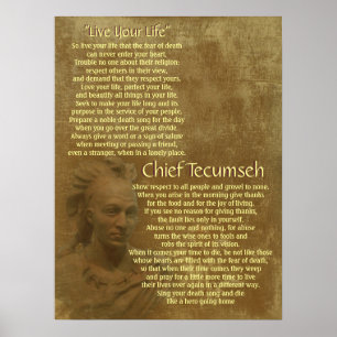 "Leef je leven" op oud perkament, Chief Tecumseh Poster