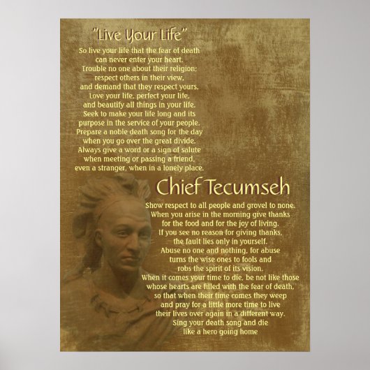 "Leef je leven" op oud perkament, Chief Tecumseh Poster (Voorkant)