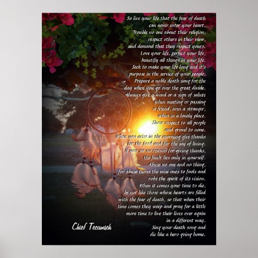 "Leef je leven" zonsondergang Tecumseh Dreamweaver Poster (Voorkant)