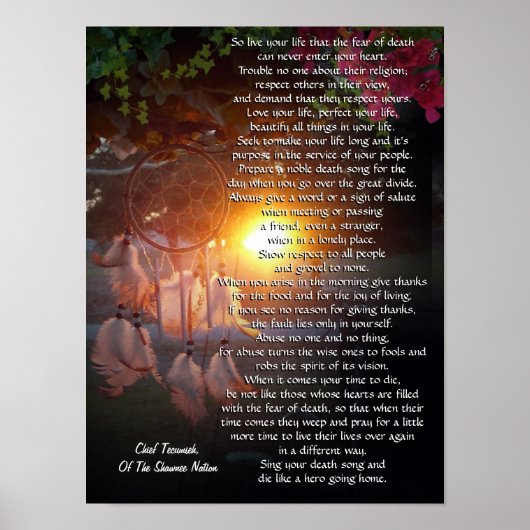 "Leef je leven" zonsondergang Tecumseh Dreamweaver Poster (Voorkant)