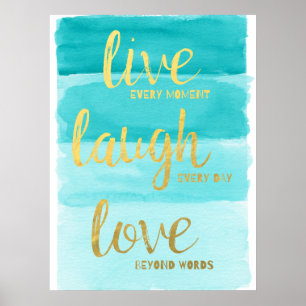 Leef Lach Lief Blauwe Ombre Motivatie Poster
