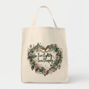 Leef licht, liefde diep kruidenier Canvas tas