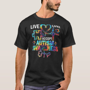 Leef Lief Aanvaard Autisme Bewustzijn Mannen Vrouw T-shirt